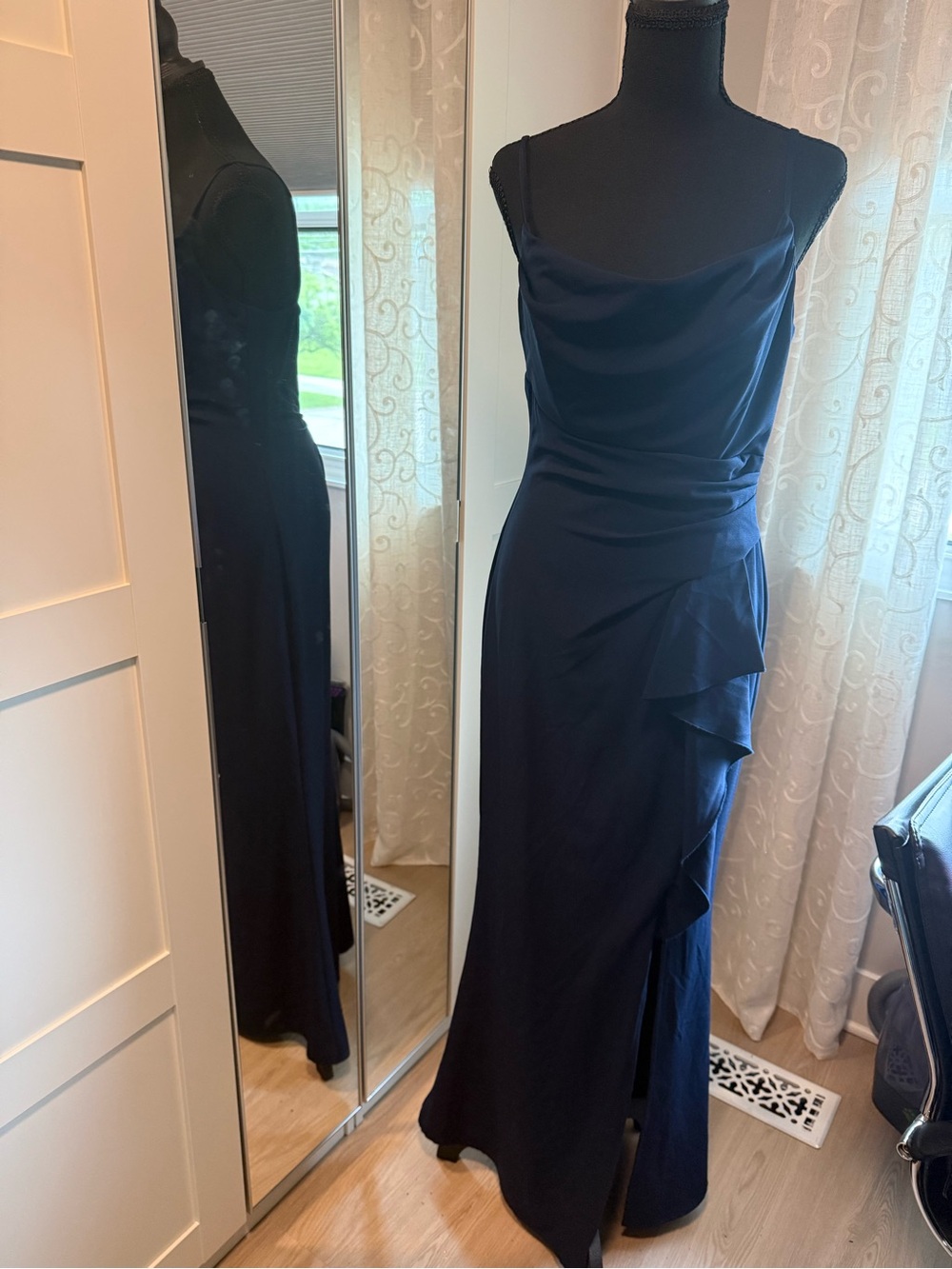 MARINA Navy Blue Cowl Neck Maxi Dress
